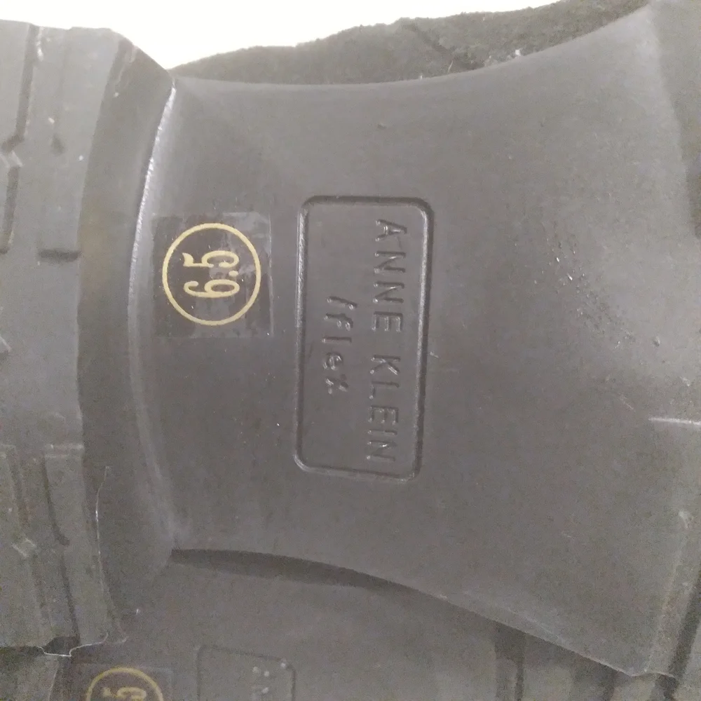 Anne‎ Klein Black Leather  Moto Boots Aknilos Iflez  Suede Chunky Buckles 6.5